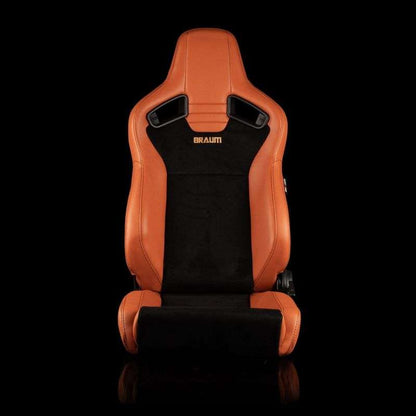 BRAUM Elite V2 Series Sport Reclinable Seats (British Tan Leatherette Black Suede Low Bolster Version) - Priced Per Pair