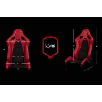 BRAUM Falcon-S Series Reclinable Composite Seats (Red Leatherette Alcantara Inserts Black Stitching) – Priced Per Pair | ML Performance UK Car Parts
