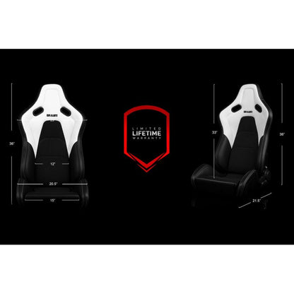 BRAUM Falcon-S Series Reclinable Composite Seats (White Leatherette Alcantara Inserts White Stitching) – Priced Per Pair | ML Performance UK Car Parts