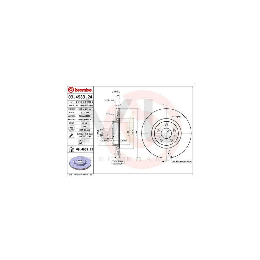 BREMBO 09.4939.24 Brake Disc Internally Vented, with bolts/screws | ML Performance Car Parts