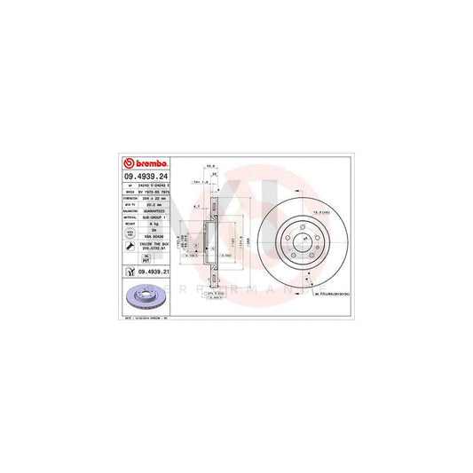 BREMBO 09.4939.24 Brake Disc Internally Vented, with bolts/screws | ML Performance Car Parts