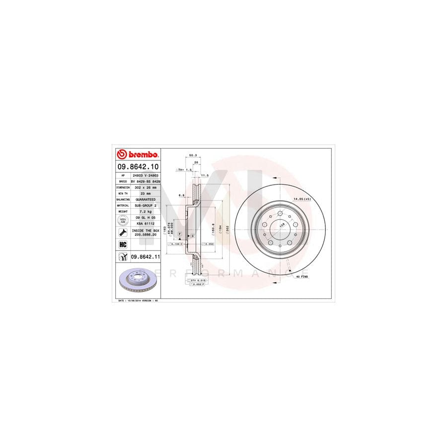 BREMBO 09.8642.10 Brake Disc Internally Vented, with bolts/screws | ML Performance Car Parts