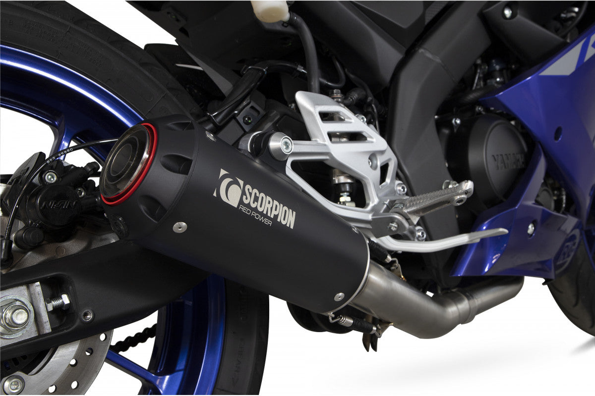 Scorpion PYA115SYSBCER Yamaha YZF-R125 Red Power Full System - Black Ceramic Coated Sleeve | ML Performance UK UK