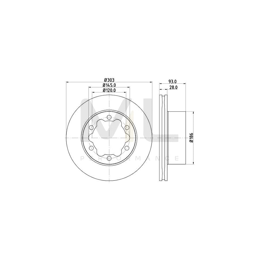HELLA PRO High Carbon 8DD 355 129-411 Brake Disc Internally Vented, Coated, High-carbon, without wheel hub, without wheel studs | ML Performance Car Parts