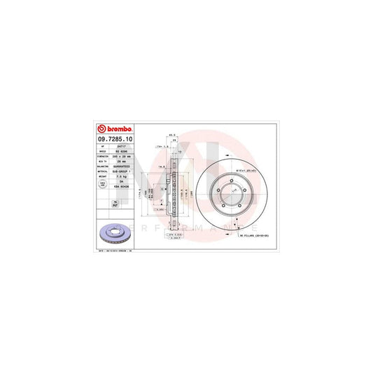 BREMBO 09.7285.10 Brake Disc for TOYOTA HIACE Internally Vented | ML Performance Car Parts