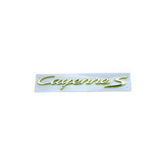 Genuine Porsche Cayenne S In Chrome And Acid Green Rear Lid Badge For Porsche 958 Cayenne S Hybrid | ML Performance UK Car Parts