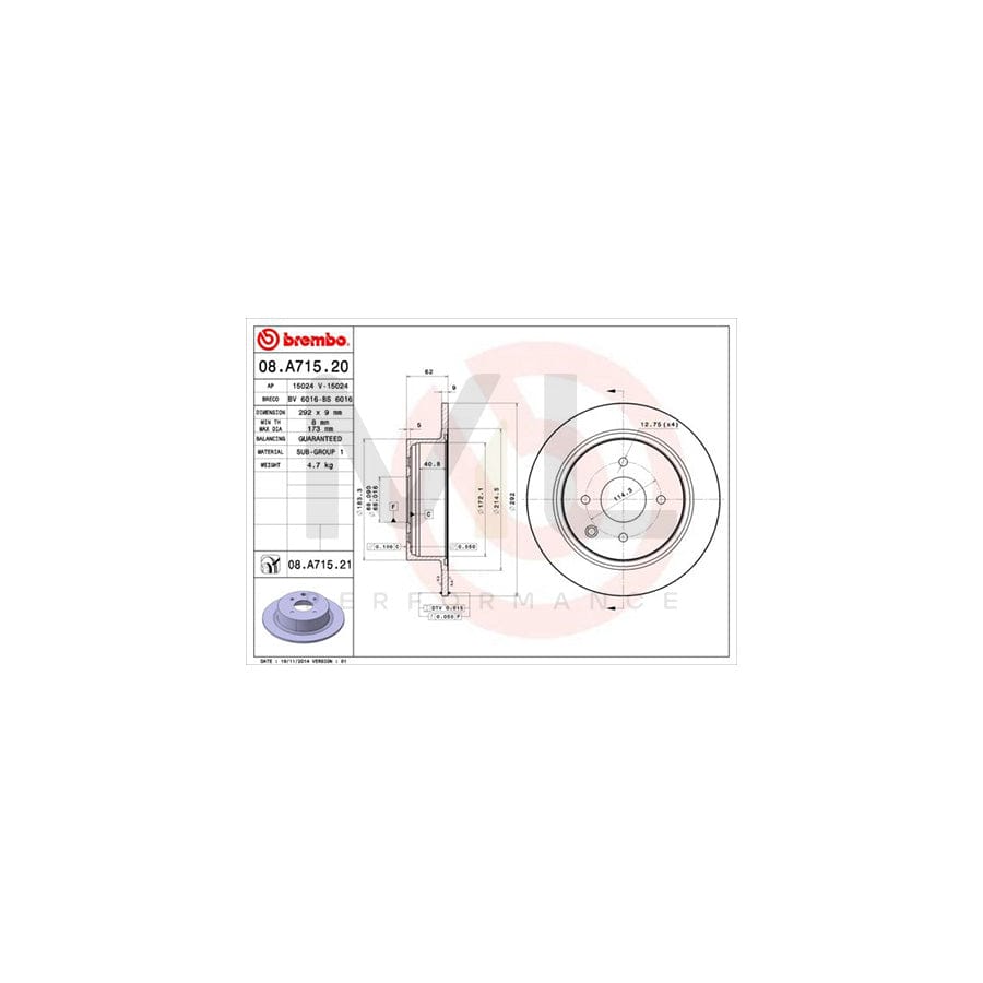 BREMBO 08.A715.20 Brake Disc Solid | ML Performance Car Parts