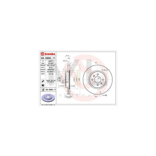 BREMBO 09.D880.11 Brake Disc Internally Vented, Coated, High-carbon, with bolts/screws | ML Performance Car Parts