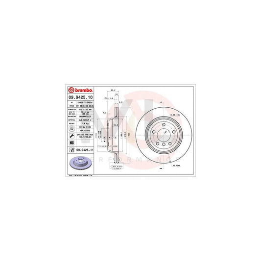 BREMBO 09.9425.10 Brake Disc Internally Vented, High-carbon, with bolts/screws | ML Performance Car Parts