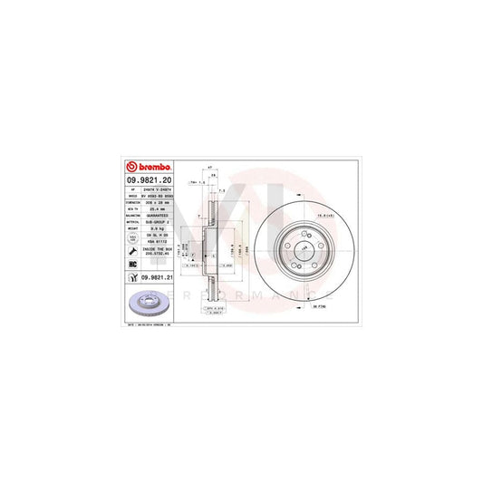 BREMBO 09.9821.20 Brake Disc Internally Vented, with bolts/screws | ML Performance Car Parts