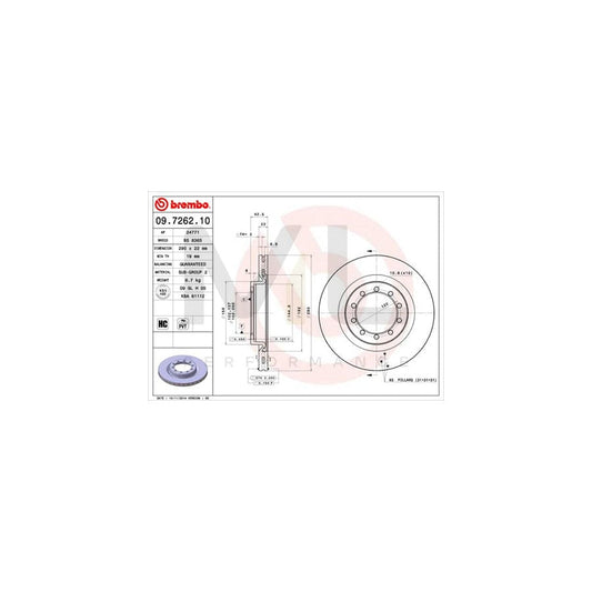 BREMBO 09.7262.10 Brake Disc Internally Vented, High-carbon | ML Performance Car Parts