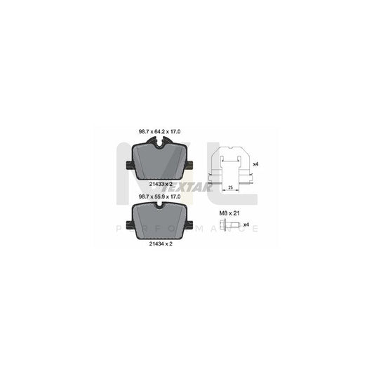 TEXTAR 2143301 Brake pad set prepared for wear indicator, with brake caliper screws, with accessories | ML Performance Car Parts