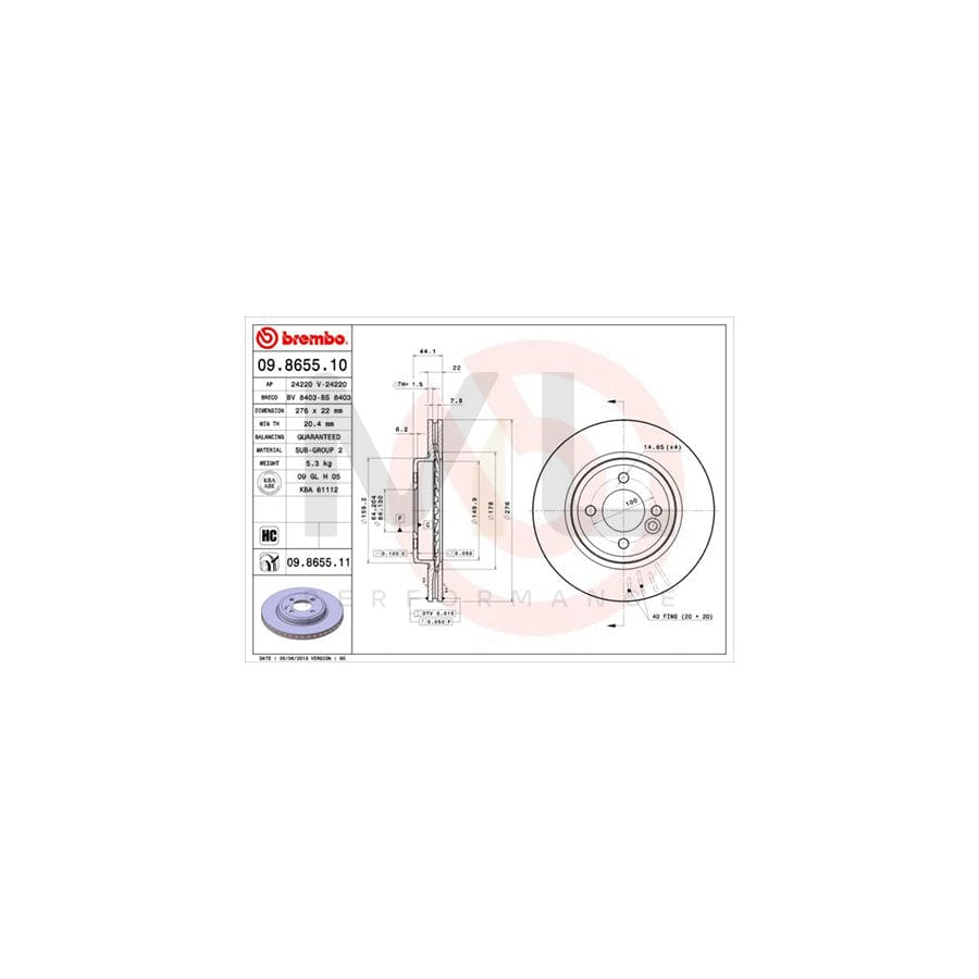 BREMBO 09.8655.10 Brake Disc Internally Vented, High-carbon | ML Performance Car Parts