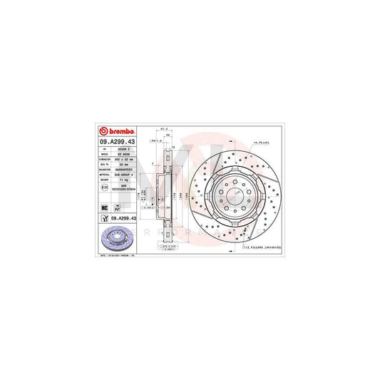 BREMBO 09.A299.43 Brake Disc Internally Vented, Coated, High-carbon | ML Performance Car Parts