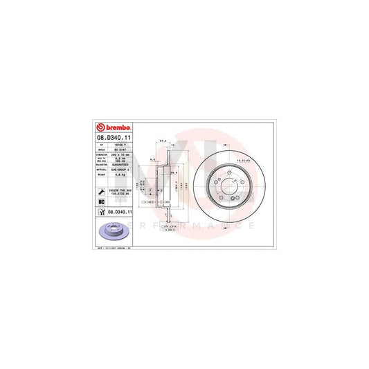 BREMBO 08.D340.11 Brake Disc suitable for MERCEDES-BENZ SL Convertible (R129) Solid, Coated, High-carbon, with bolts/screws | ML Performance Car Parts