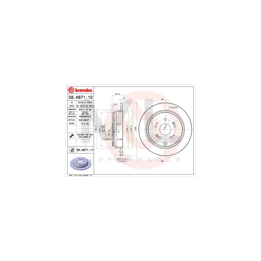BREMBO 08.A871.10 Brake Disc for HONDA CR-V Solid, with bolts/screws | ML Performance Car Parts