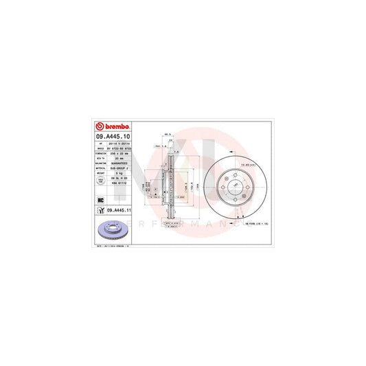 BREMBO 09.A445.10 Brake Disc Internally Vented, High-carbon | ML Performance Car Parts