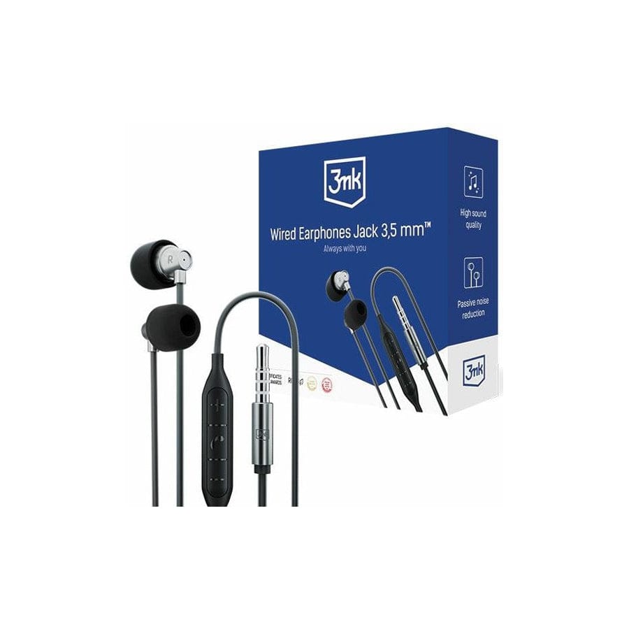 3MK Headphones Wired Earphones Jack 3.5Mm Earphones Black Jack 3.5Mm