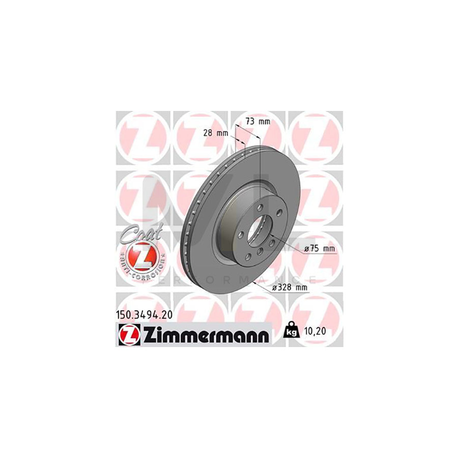 ZIMMERMANN COAT Z 150.3494.20 Brake Disc Internally Vented, Coated, High-carbon | ML Performance Car Parts