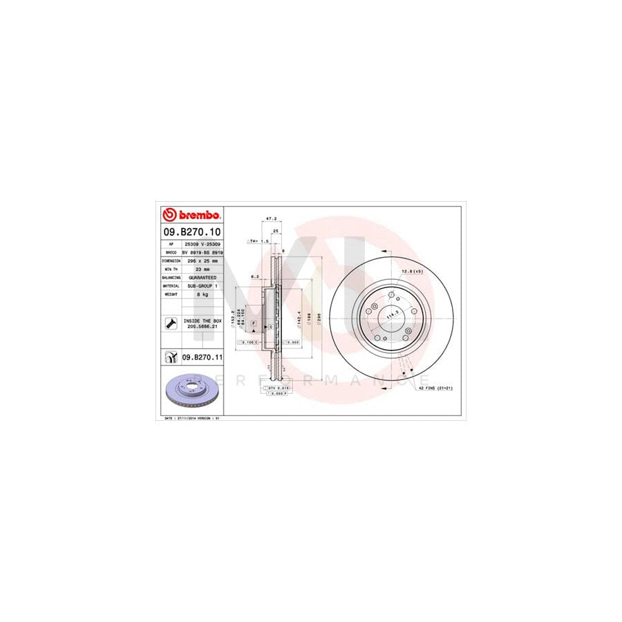 BREMBO 09.B270.10 Brake Disc for HONDA ACCORD Internally Vented, with bolts/screws | ML Performance Car Parts