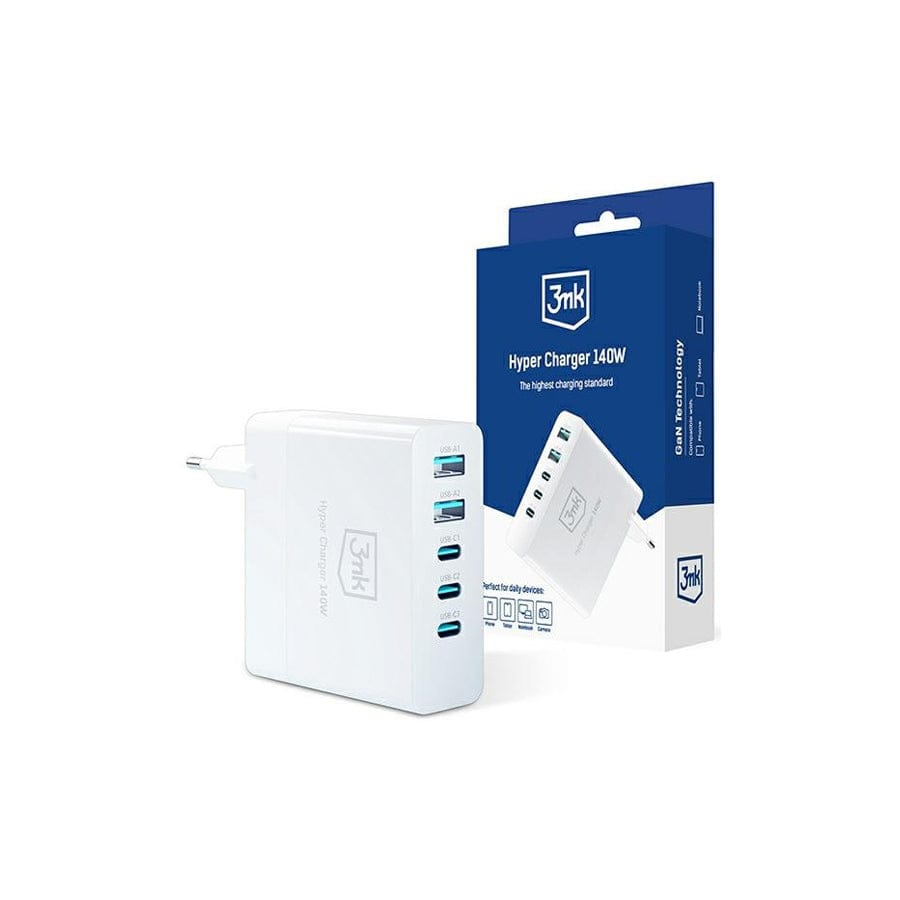 3MK Charger Hypercharger 140W 3Xusb-C + 2Xusb Gan Charger. Pd+Qc
