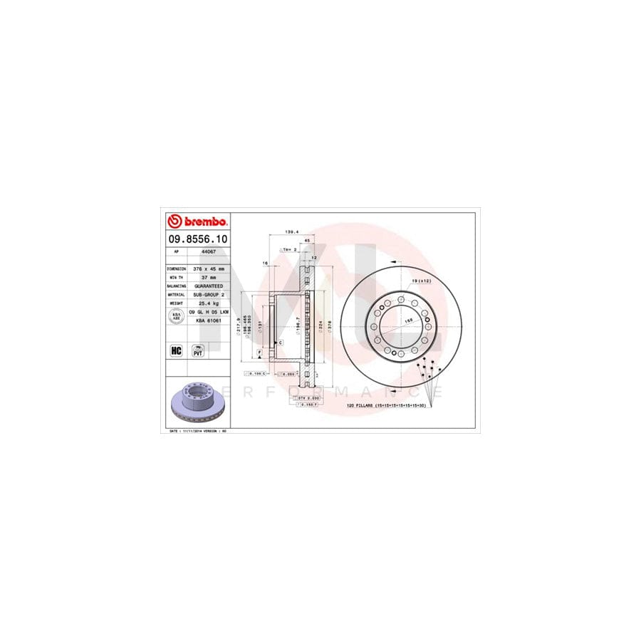 BREMBO 09.8556.10 Brake Disc Internally Vented, High-carbon | ML Performance Car Parts