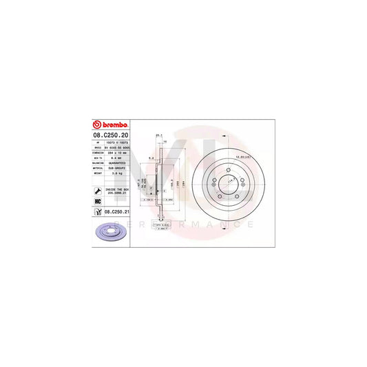 BREMBO 08.C250.20 Brake Disc for HYUNDAI i40 Solid, High-carbon, with bolts/screws | ML Performance Car Parts