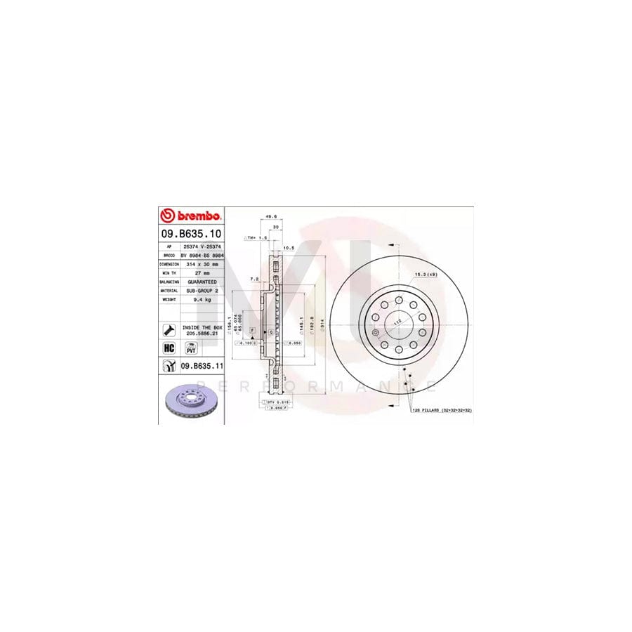 BREMBO 09.B635.10 Brake Disc Internally Vented, High-carbon, with bolts/screws | ML Performance Car Parts