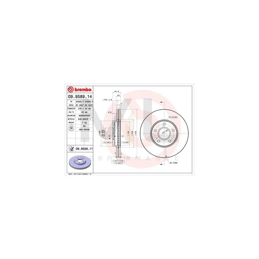 BREMBO COATED DISC LINE 09.9589.11 Brake Disc Internally Vented, Coated | ML Performance Car Parts