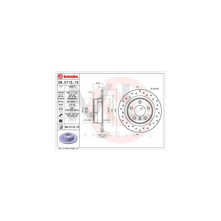 BREMBO 08.C115.1X Brake Disc Solid, Coated, High-carbon, with bolts/screws | ML Performance Car Parts