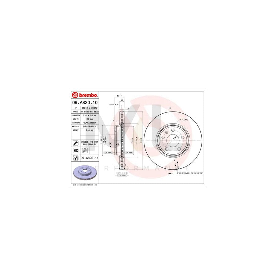 BREMBO 09.A820.10 Brake Disc Internally Vented, High-carbon, with bolts/screws | ML Performance Car Parts