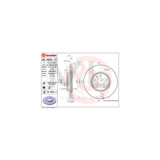 BREMBO 09.A820.10 Brake Disc Internally Vented, High-carbon, with bolts/screws | ML Performance Car Parts