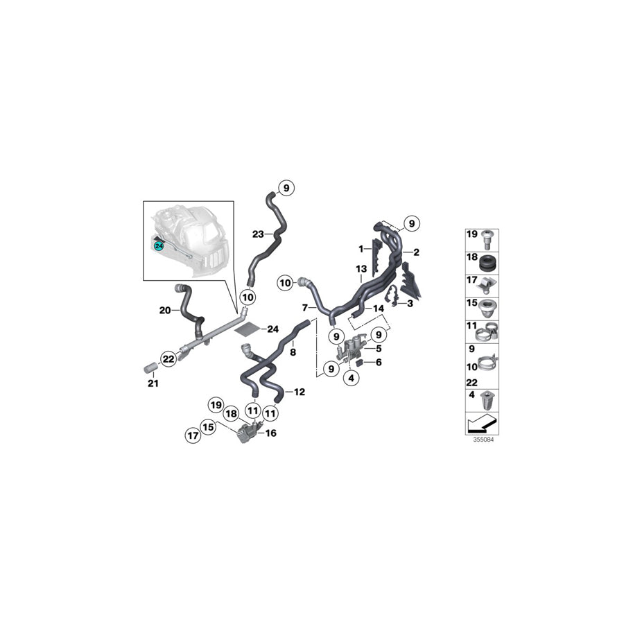 Genuine BMW 64539119174 F12 F04 F13 Water Hose Inlet 1 (Inc. 520d ed, 750LiX 4.4 & Alpina B7LX) | ML Performance UK