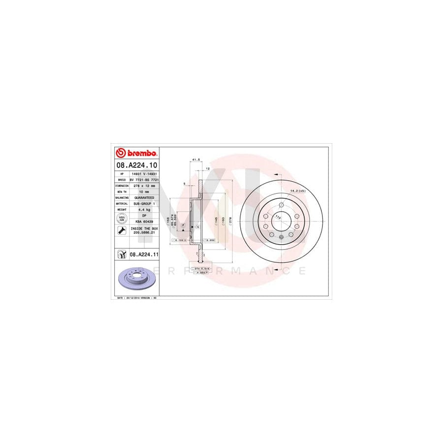 BREMBO 08.A224.10 Brake Disc for FIAT CROMA Solid, with bolts/screws | ML Performance Car Parts