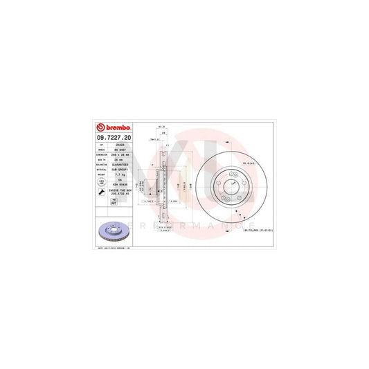 BREMBO 09.7227.20 Brake Disc for RENAULT Espace III (JE) Internally Vented, with bolts/screws | ML Performance Car Parts