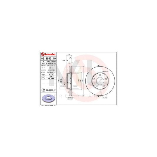 BREMBO 09.8953.10 Brake Disc Internally Vented | ML Performance Car Parts