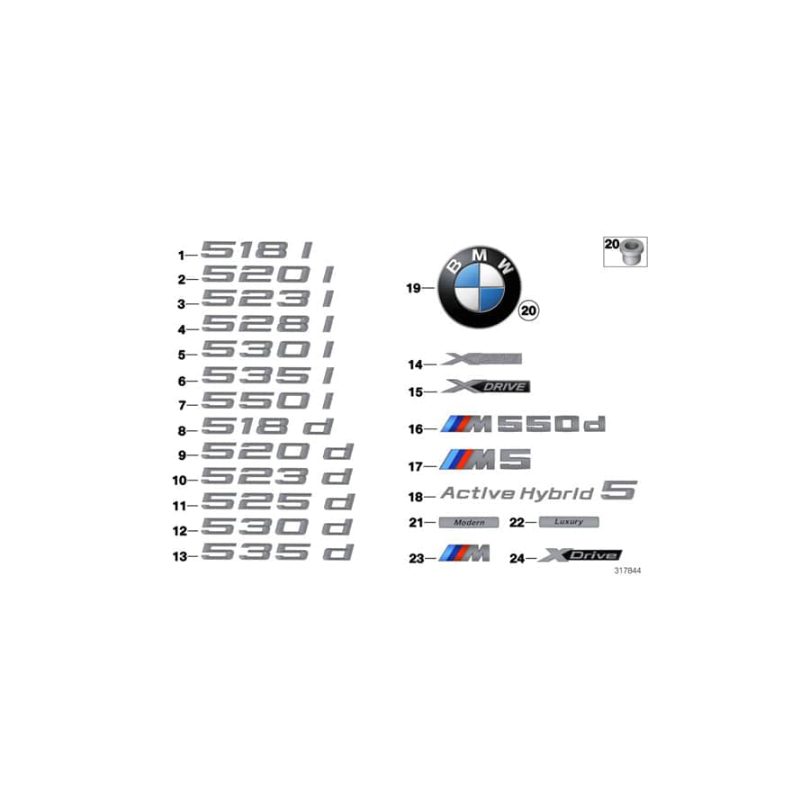 Genuine BMW 51147346550 F10 Lettering Right ACTIVE HYBRID 5 (Inc. Hybrid 5) | ML Performance UK Car Parts