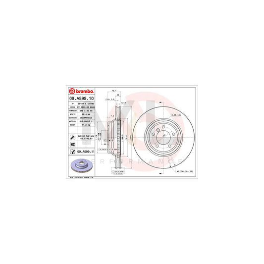 BREMBO 09.A599.10 Brake Disc Internally Vented, High-carbon, with bolts/screws | ML Performance Car Parts