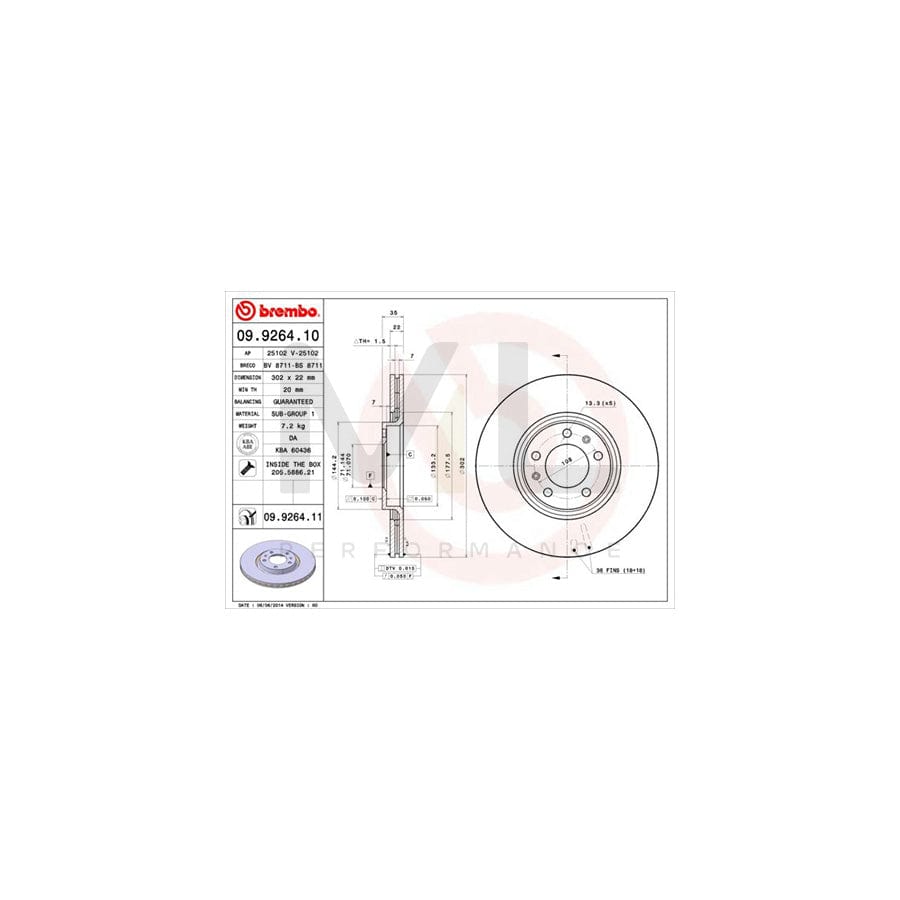 BREMBO 09.9264.10 Brake Disc for CITROEN C6 Saloon Internally Vented, with bolts/screws | ML Performance Car Parts