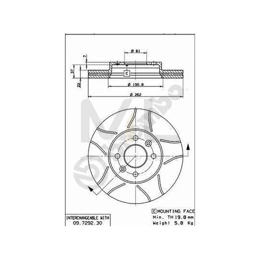 BREMBO MAX LINE 09.7292.77 Brake Disc Internally Vented, Slotted, Coated, with bolts/screws | ML Performance Car Parts