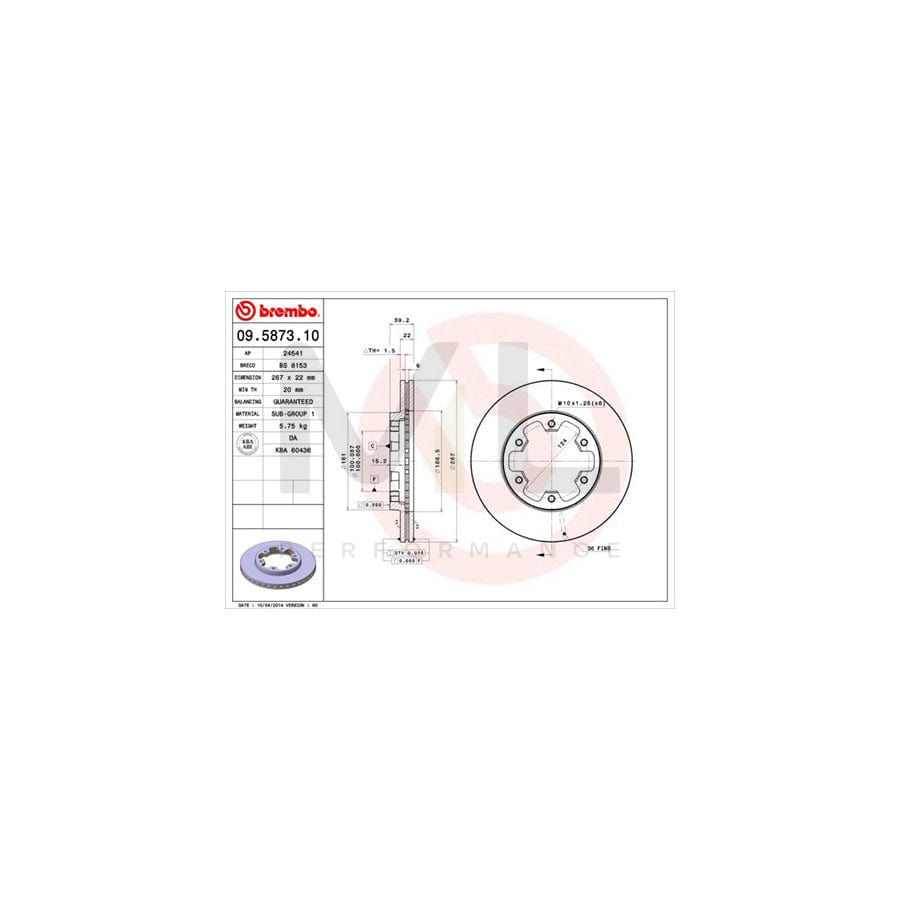 BREMBO 09.5873.10 Brake Disc for NISSAN PICK UP Internally Vented | ML Performance Car Parts