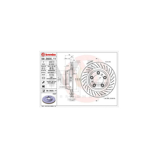 BREMBO 09.D935.11 Brake Disc for PORSCHE 911 Perforated / Vented, Coated, High-carbon, with bolts/screws | ML Performance Car Parts