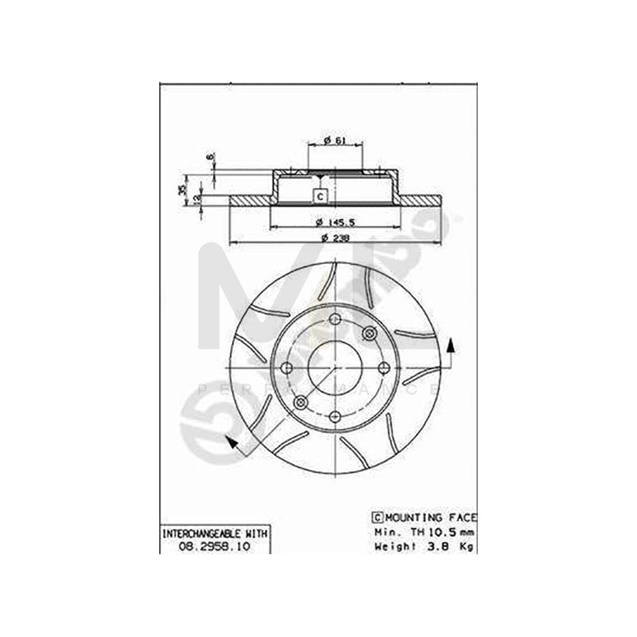 BREMBO MAX LINE 08.2958.75 Brake Disc Slotted, Solid, Coated, with bolts/screws | ML Performance Car Parts