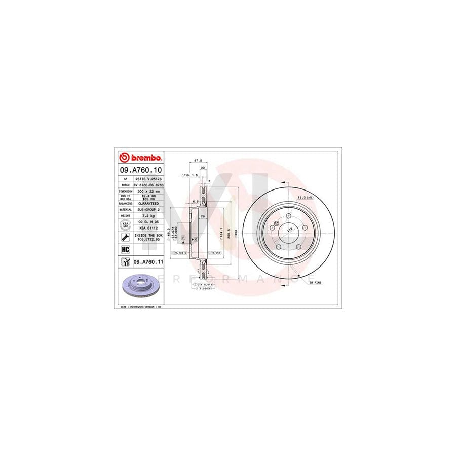 BREMBO 09.A760.10 Brake Disc Internally Vented, High-carbon, with bolts/screws | ML Performance Car Parts