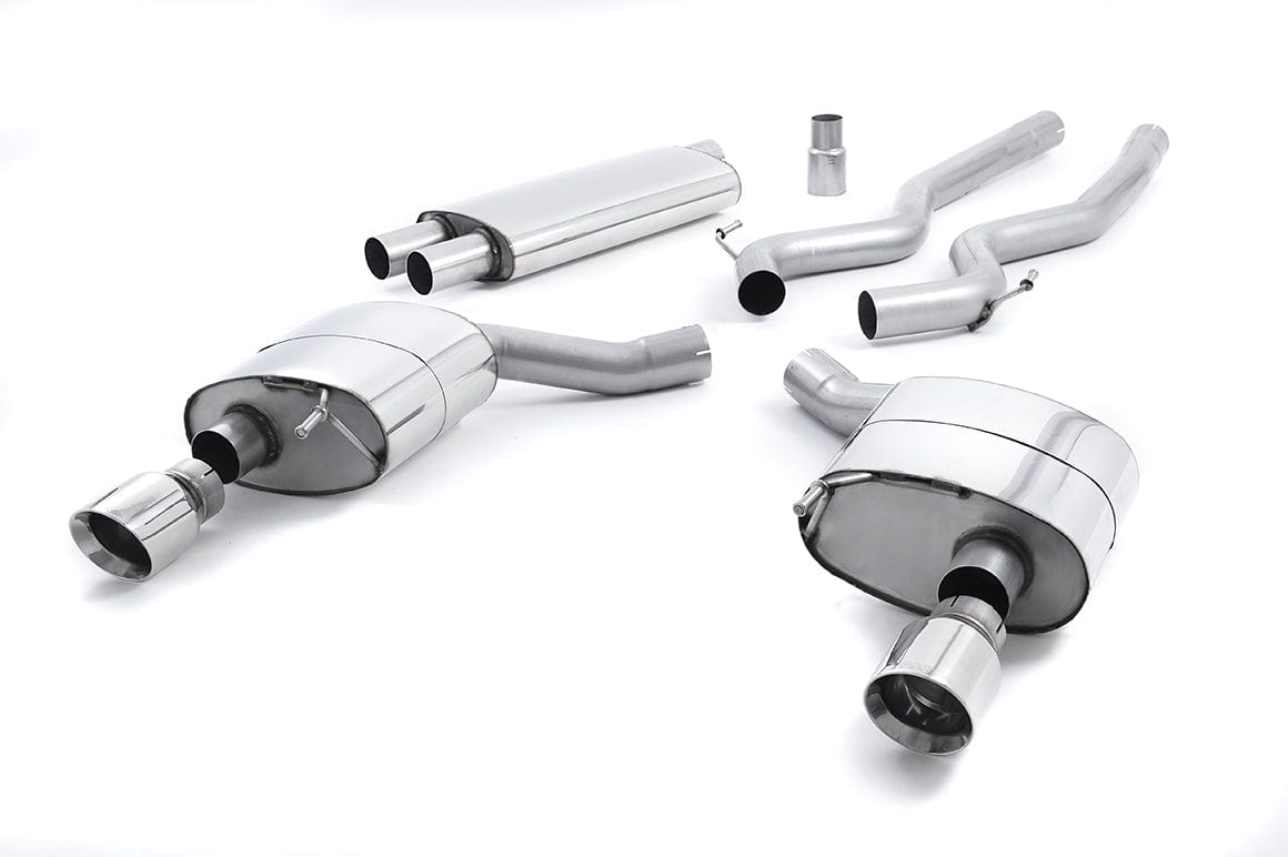 MillTek SSXFD173 Ford Mustang Dual Outlet Resonated Cat-Back Exhaust with GT-100 Polished Trims - EC Approved
