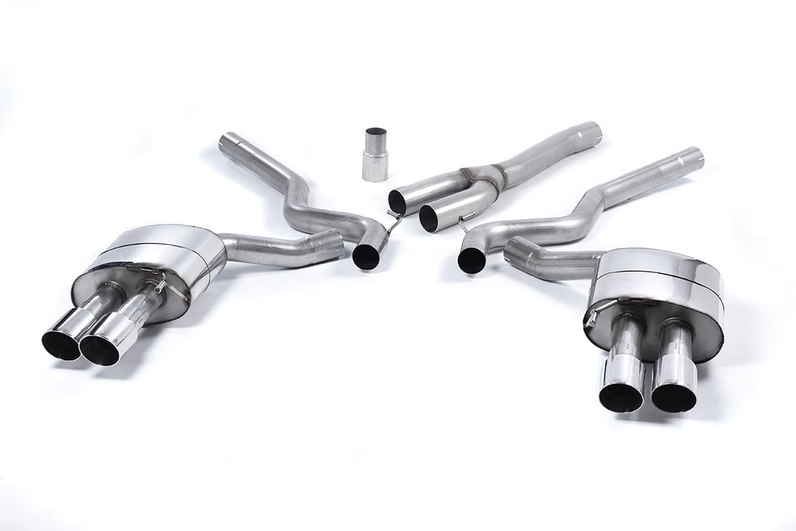 MillTek SSXFD182 Ford Mustang Quad Outlet Resonated Cat-Back Exhaust with GT-90 Polished Trims