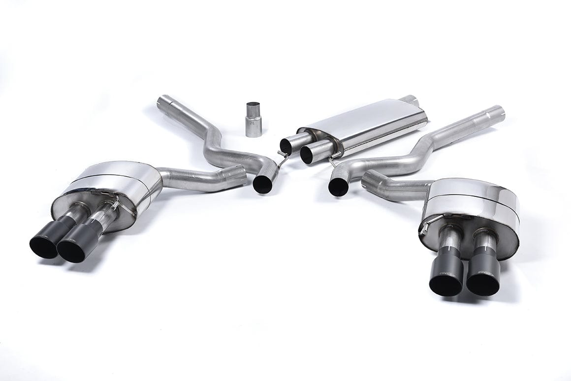 MillTek SSXFD181 Ford Mustang Quad Outlet Resonated Cat-Back Exhaust with GT-90 Cerakote BlackTrims