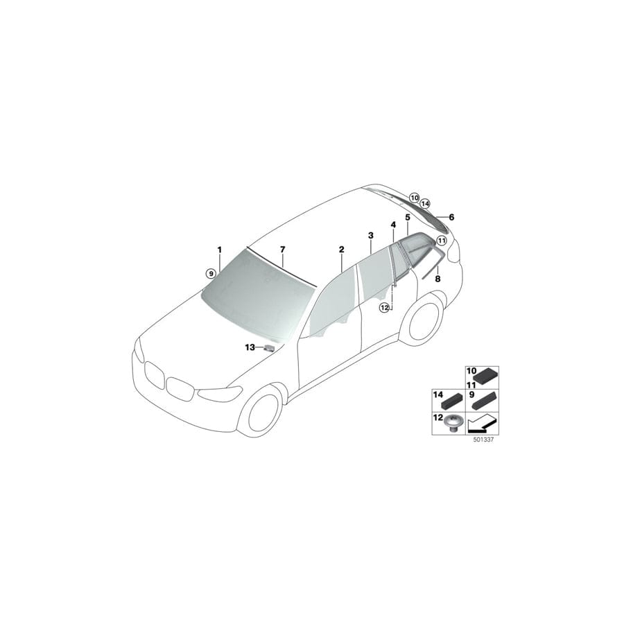 Genuine BMW 51339482639 G01 Side Window, Door, Left Front VSG (Inc. X3 18d, X3 20iX & X3 20dX) | ML Performance UK Car Parts
