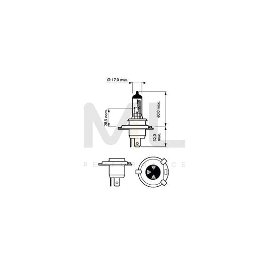 PHILIPS 12342XVGB1 Bulb, spotlight H4 12V 60/55W P43t-38 3500K Halogen | ML Performance Car Parts