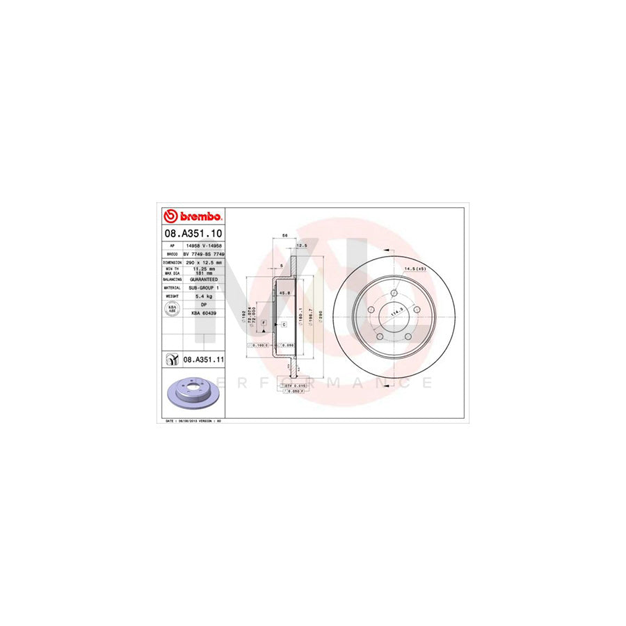 BREMBO 08.A351.10 Brake Disc Solid | ML Performance Car Parts